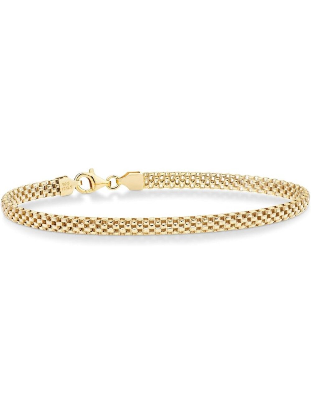 Elegant 18K Gold Over Sterling Silver 4mm Mesh Bracelet for Women - Chic